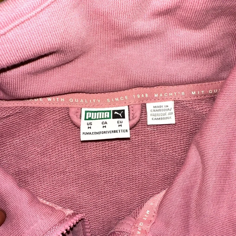 Puma Track Jacket Womens Medium Pink White Embroidered Logo Long Sleeve Full Zip